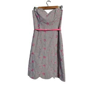Molly B. Vintage Gray & Pink Strapless Dress Size 8 Embroidered Flowers
